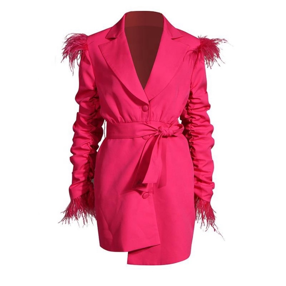 Ostrich feather magenta ruched blazer NWT